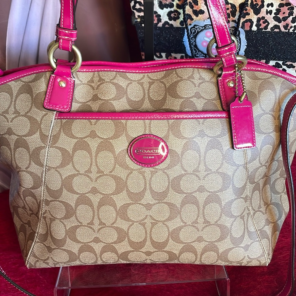 Coach Tan and Pink Shoulder Bag
